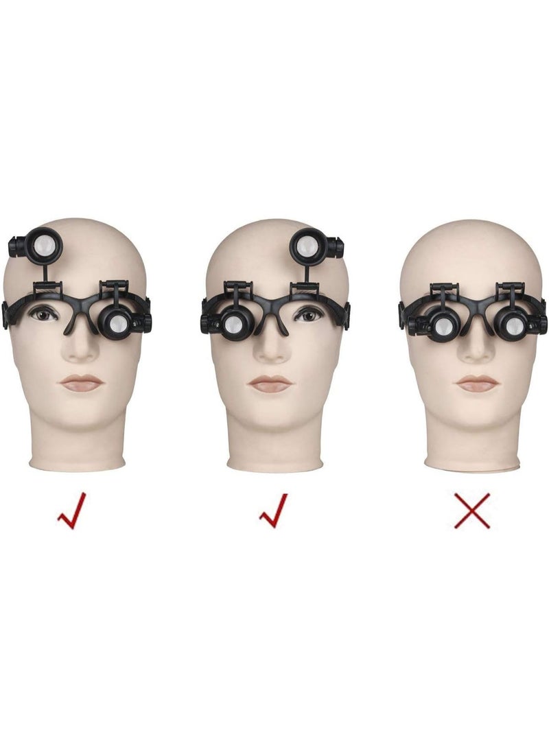 LED Illuminated Double Eye Jeweler Watch Repair Magnifying Glasses Loupe Headband Magnifier -8 Interchangeable Lens: 2.5X/4X/6X/8X/10X/15X/20X/25X - Image 3